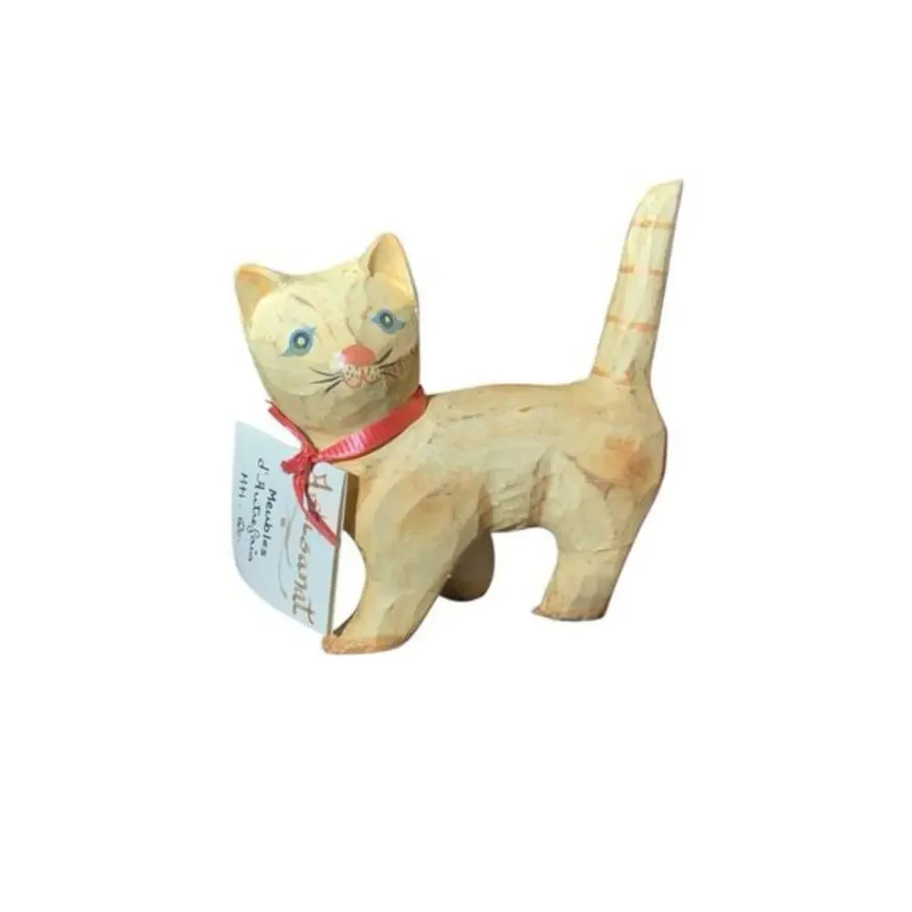 Artisanat‎ Meubles d'Autrefois Montreal Quebec Cat Figure Wood Carved 4”Folk Art